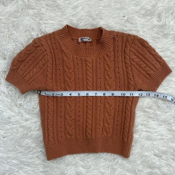 Twee Boho indie alt cute orange cable knit short sleeve sweater Size S - Picture 3 of 7